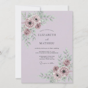 Dusty Mauve Floral Wedding Invitation