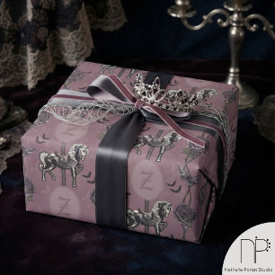 Dusty Mauve Gothic Carousel Horse Wrapping Paper