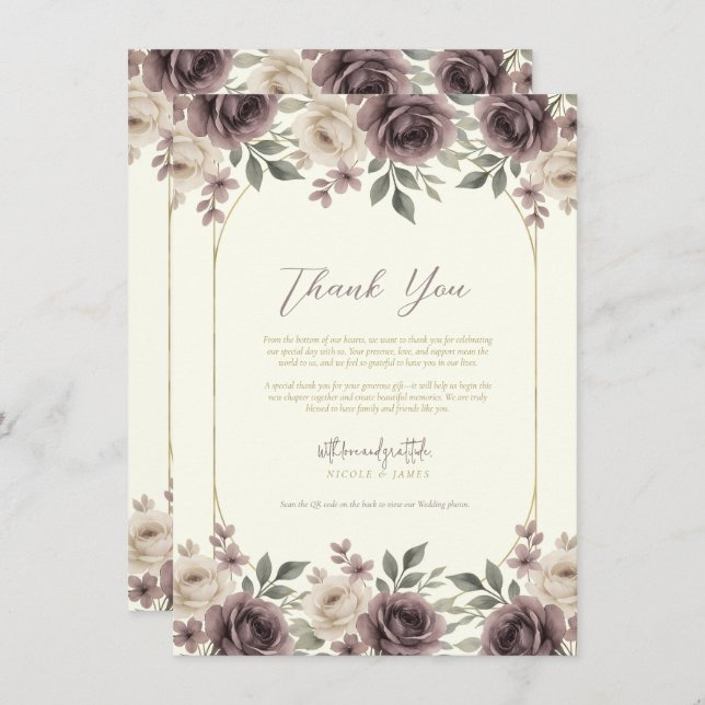 Dusty Mauve & Ivory Bloom Botanical Thank You Invitation (Front/Back)