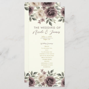 Dusty Mauve Ivory Bloom Botanical Wedding Program Menu