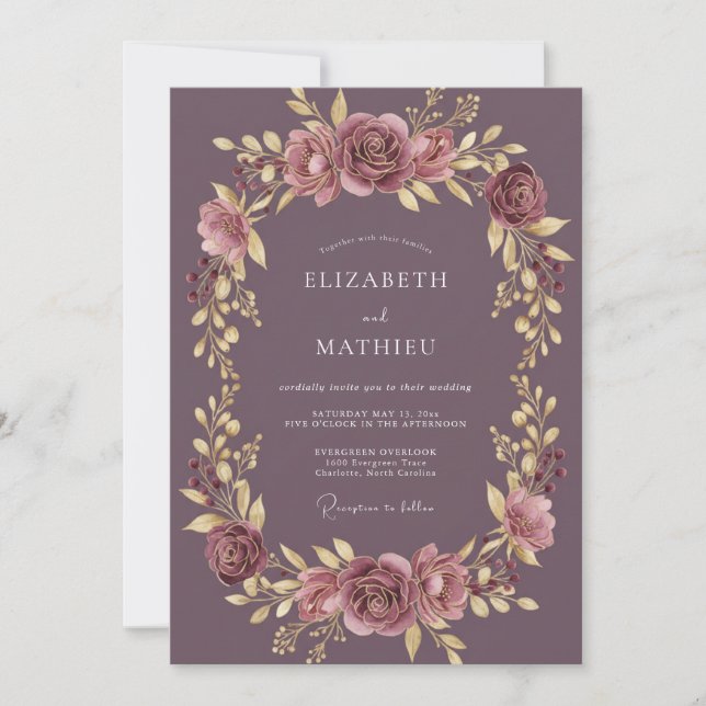 Dusty Mauve Ornate Autumn Wedding Invitation (Front)