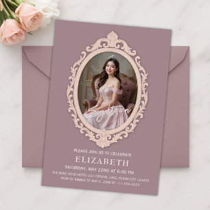 Dusty Mauve Oval Frame 18th Birthday Photo  Invitation