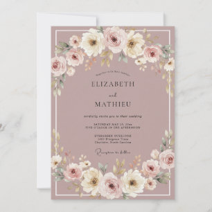 Dusty Mauve Painterly Blossom Wedding Invitation