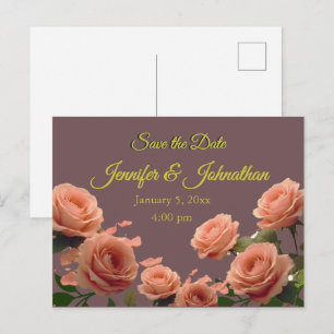 Dusty Mauve Peach Rose Petals Promises Wedding Announcement Postcard