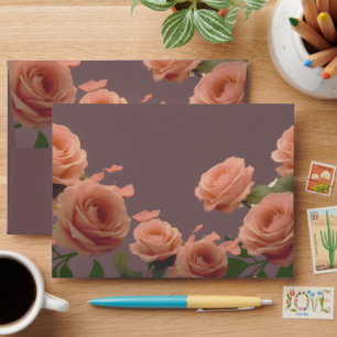 Dusty Mauve Peach Rose Petals Promises Wedding Envelope