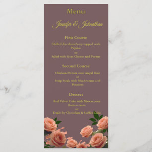 Dusty Mauve Peach Rose Petals Promises Wedding Menu