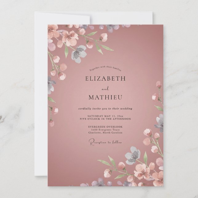 Dusty Mauve Petal Wedding Invitation (Front)