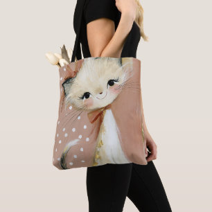 Dusty Mauve Pink Muted Terracotta Whimsy Cat Tote Bag