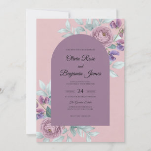 Dusty Mauve Plum Peony Wedding Invitation