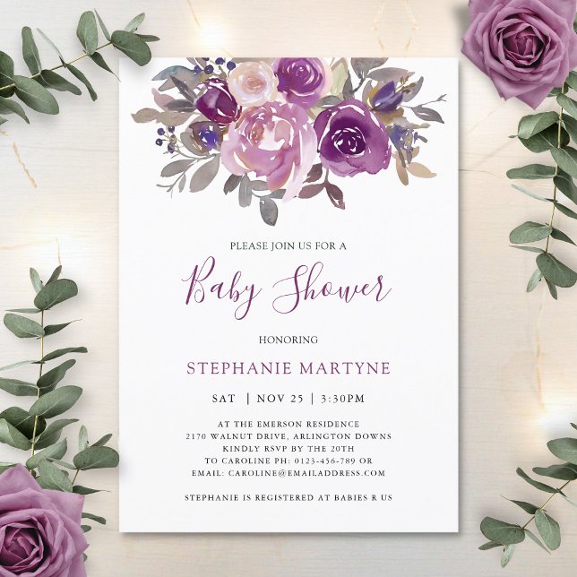 Dusty Mauve Purple Blush Botanical Baby Shower Invitation (Creator Uploaded)