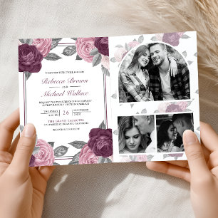 Dusty Mauve Purple Pink Rose QR Code Wedding Invitation