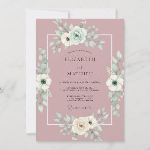 Dusty Mauve Romantic Botanical Wedding Invitation