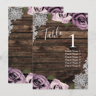Dusty Mauve Roses Wedding Table Number Seating