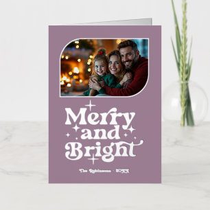 Dusty Mauve/Silver Merry & Bright Photo Christmas Foil Holiday Card