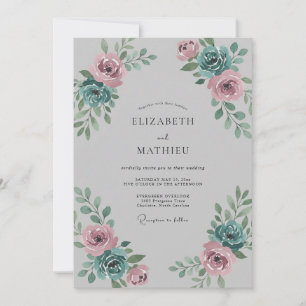 Dusty Mauve Steel Peony Wedding Invitation