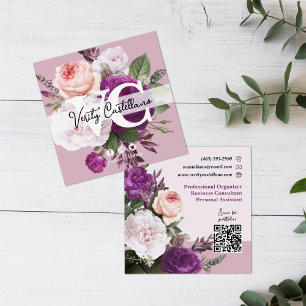 Dusty Mauve Vintage Roses Floral Simple Personal Square Business Card