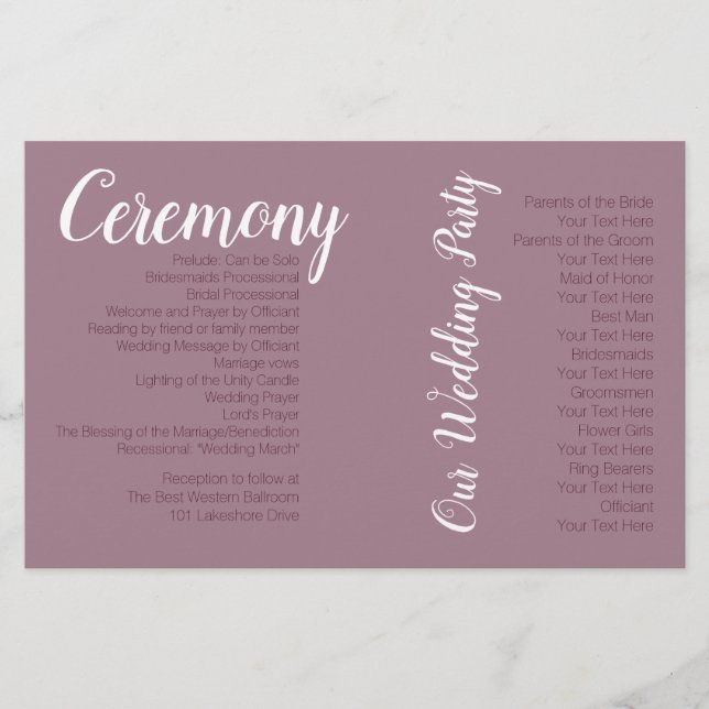 Dusty Mauve Wedding Photo Ceremony Program (Front)