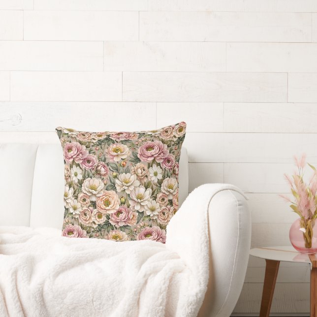 Dusty Mauve & White Roses  Cushion (Couch)