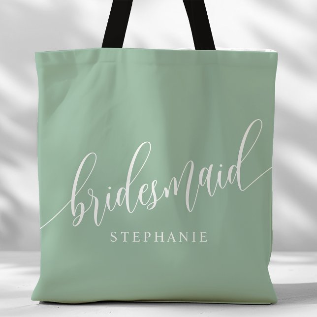 Dusty Mint Bridesmaid Modern Script Tote Bag (Creator Uploaded)