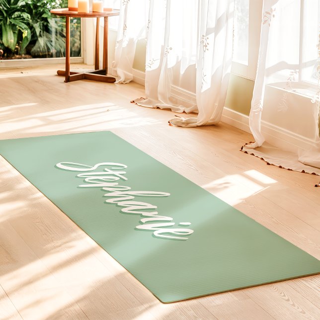 Dusty Mint Green Custom Name Simple Yoga Mat (Creator Uploaded)