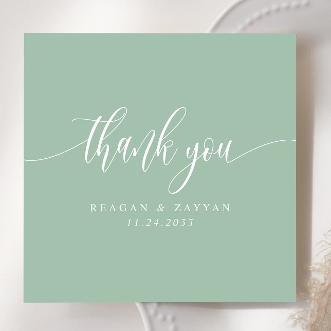 Dusty Mint Green Minimalist Script Wedding Thank You Card (Creator Uploaded)