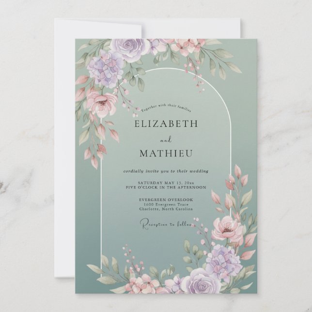 Dusty Mint Wildflower Wedding Invitation (Front)