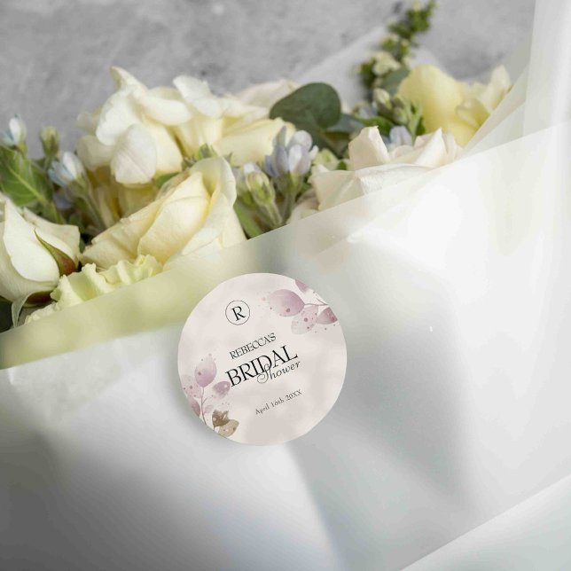 Dusty Muted Blush Pink Floral Bridal Shower Classic Round Sticker (Creator Uploaded)