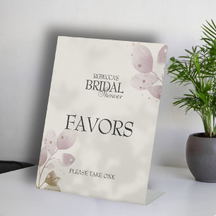 Dusty Muted Blush Pink Floral Bridal Shower Favour Pedestal Sign