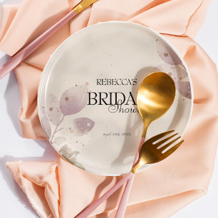 Dusty Muted Blush Pink Floral Bridal Shower Paper Plate