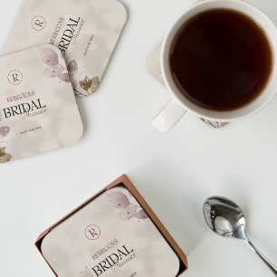 Dusty Muted Blush Pink Floral Bridal Shower Square Paper Coaster