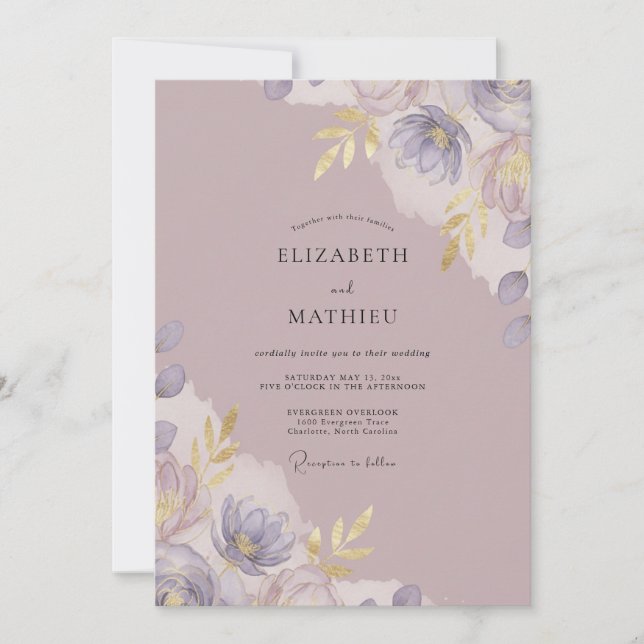 Dusty Muted Mauve Petal Wedding Invitation (Front)