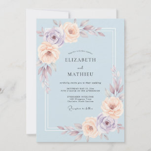 Dusty Muted Mauve Ranunculus Eucalyptus Wedding Invitation
