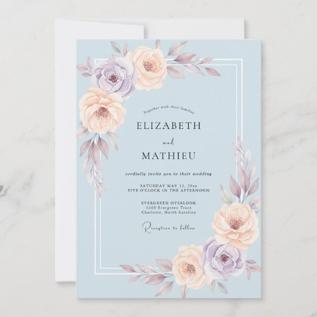 Dusty Muted Mauve Ranunculus Eucalyptus Wedding Invitation (Front)