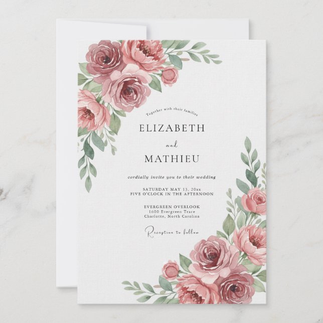 Dusty Muted Rose Wedding Invitation (Front)