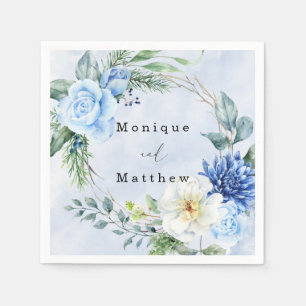 Dusty Navy Blue Floral Wedding Napkin