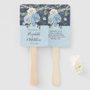 Dusty Navy Blue Peony Country Lights Wedding Hand Fan