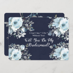 Dusty Navy Blue Peony Will You Be My Bridesmaid Invitation