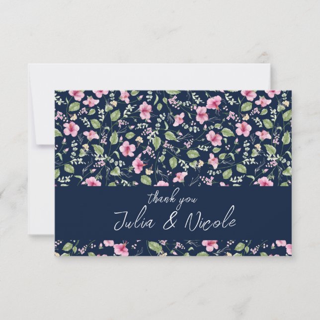Dusty Navy Blue Pink Hibiscus Bloom Wedding Shower (Front)
