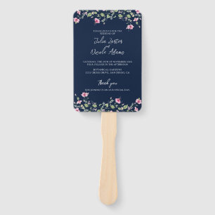 Dusty Navy Blue Pink Hibiscus Bloom Wedding Shower Hand Fan