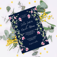 Dusty Navy Blue Pink Hibiscus Bloom Wedding Shower