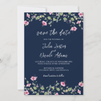 Dusty Navy Blue Pink Hibiscus Bloom Wedding Shower