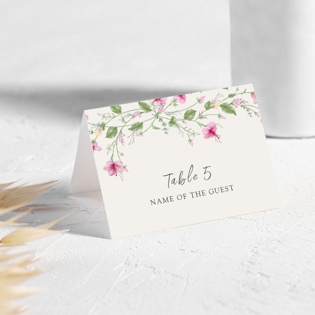 Dusty Navy Blue Pink Hibiscus Wedding Place Card (Creator Uploaded)