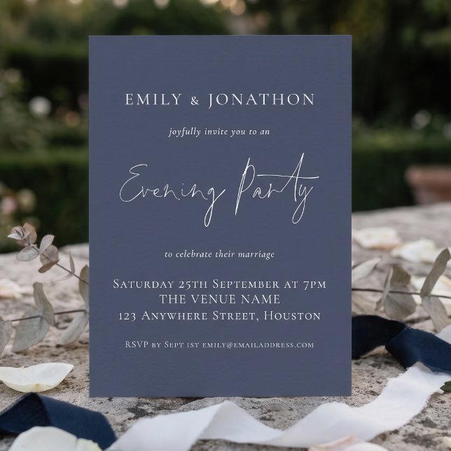 Dusty Navy Blue Wedding Evening Party Invitation (Creator Uploaded)