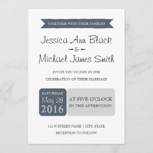 Dusty Navy & Grey Wedding Invite