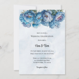 Dusty Navy Paint Peony Wedding Celebration Invitation