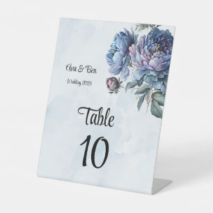 Dusty Navy Paint Peony Wedding Table Numbers Pedestal Sign