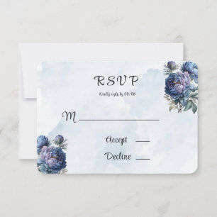 Dusty Navy Painted Peony Wedding RSVP Cards