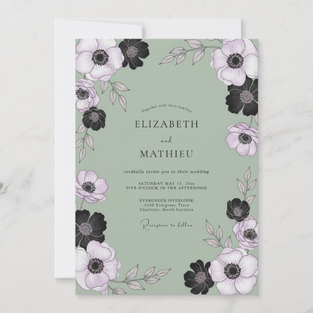 Dusty Olive Anemone Wedding Invitation (Front)