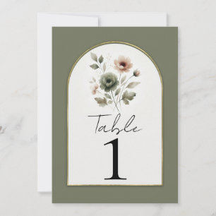 Dusty Olive Pink Gold Watercolor Floral Table  Invitation