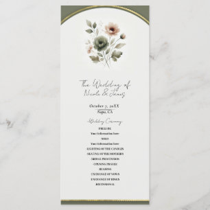 Dusty Olive Pink & Gold Watercolor Floral Wedding Programme